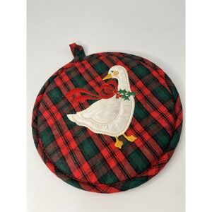 Christmas Potholder Hot Pad GOOSE Bow Holly Wreath VTG 8" Tall Cottagecore
